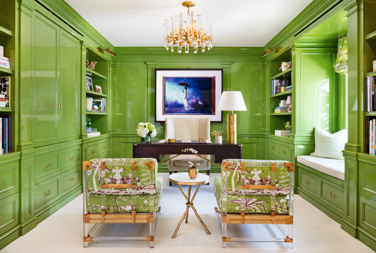green lacquer office at Hive Palm Beach