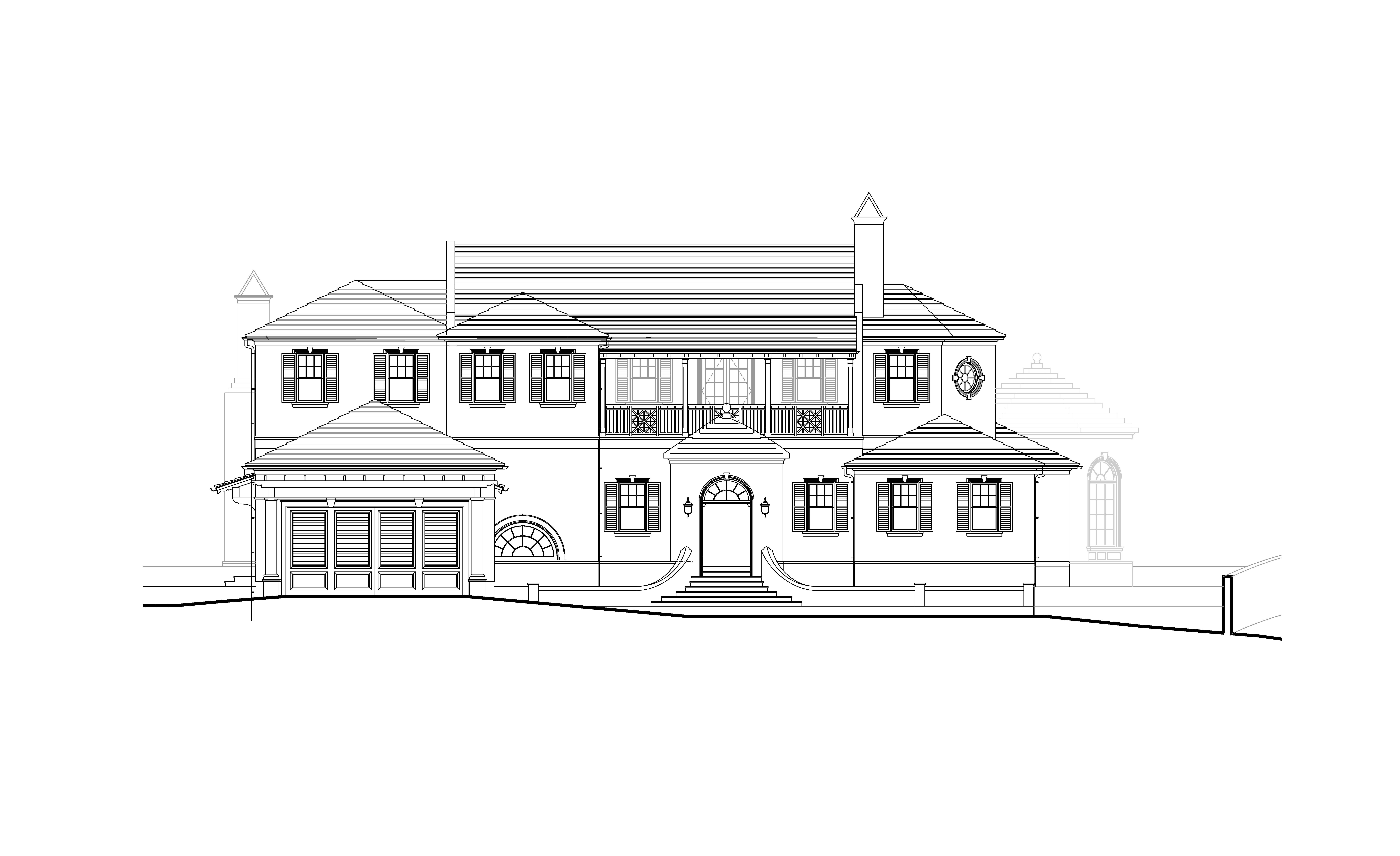 Image of Palm Beach home elevation drawing, exterior
