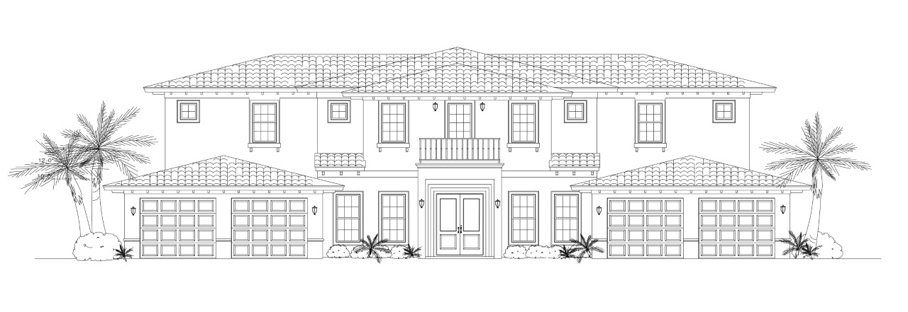 Image of Palm Beach home elevation drawing, exterior
